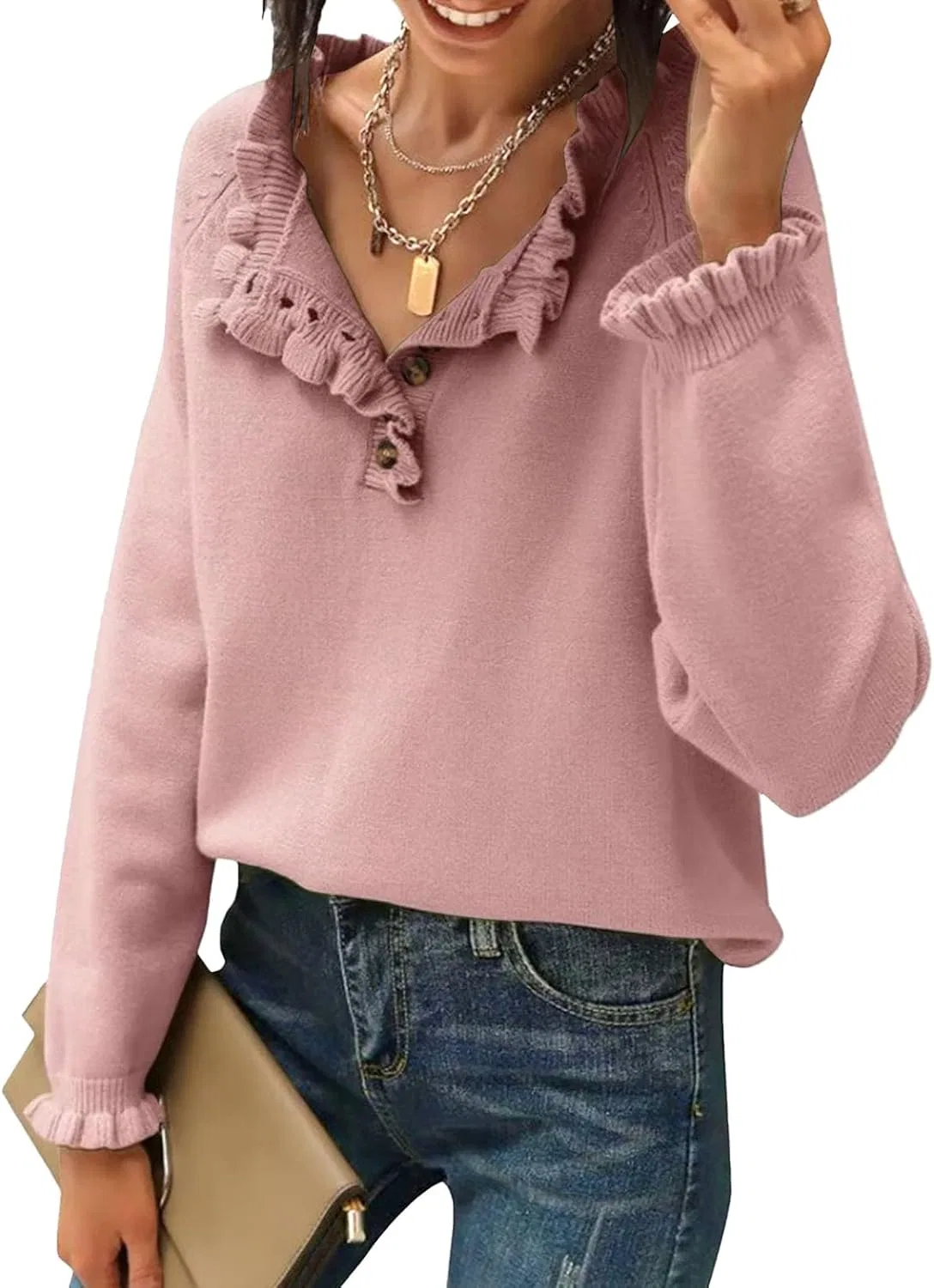 Женский свитшот с рюшами, модель Ruffle Sweaters, розовый