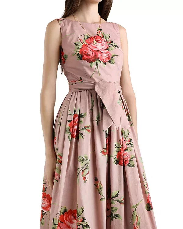 Женское хлопковое платье с принтом Rose Bouquet Print Dolce & Gabbana, Pink Print — фото 3