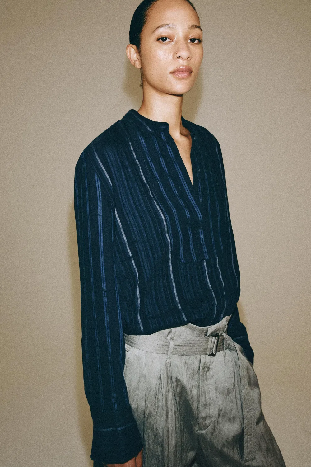 Полосатая нагрудная рубашка из коллекции ZW ZARA, Indigo — фото 2