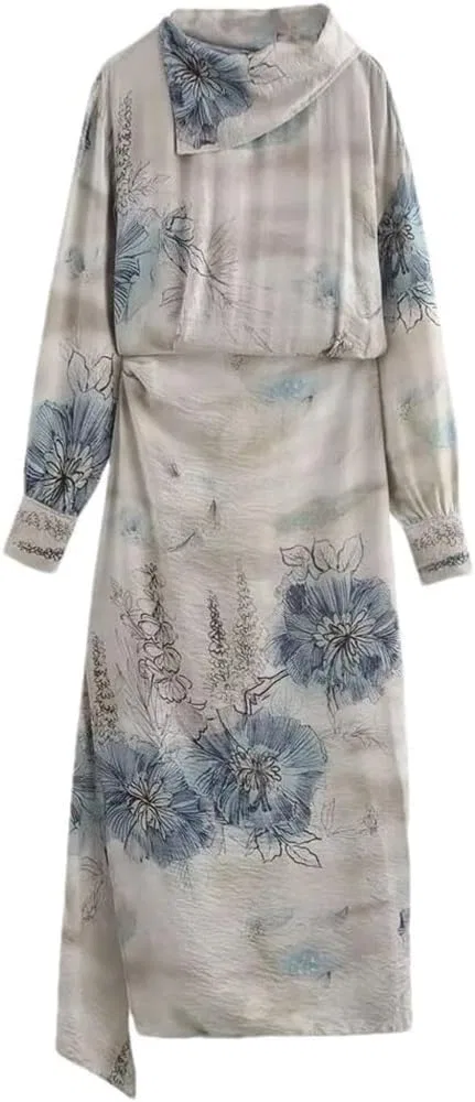 Женское платье с принтом Miss Ink Painting Casual Open Buckle, Gray
