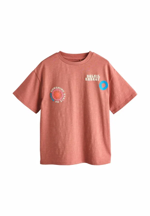 Футболки 3 шт, хлопок, Regular fit - oversized graphic t-shirts 3 pack, Next, коричневый/розовый волны — фото 2
