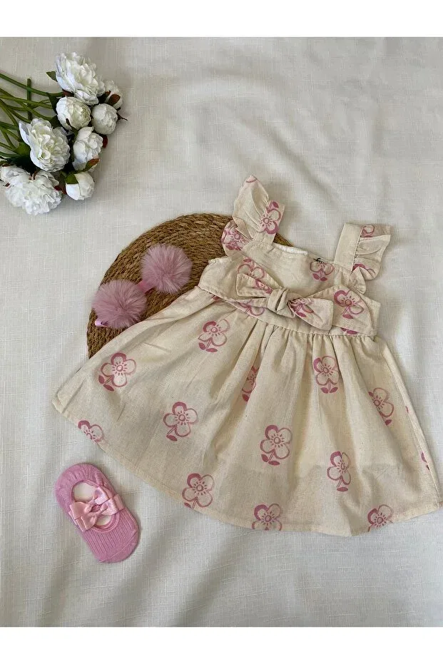 Детское платье для девочек цветочное Deflin Baby, Nude Color