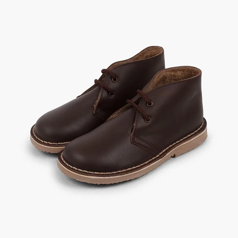 Детские ботинки на шнуровке Pisamonas Pisamonas Lamb Type Fur Inner Laces Leather Ankle Boots, Brown — фото 4