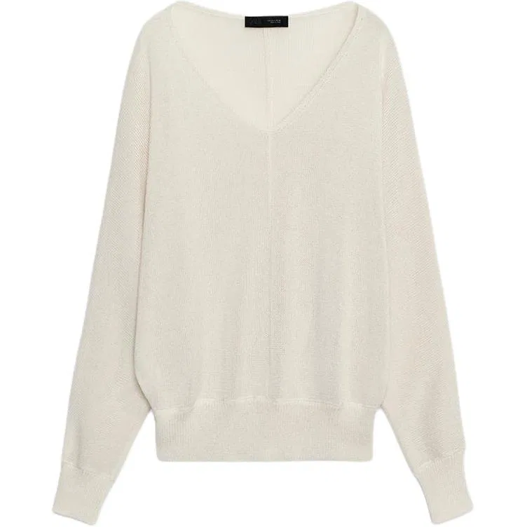Женский джемпер с V-образным вырезом, белый, ZARA, Raw White