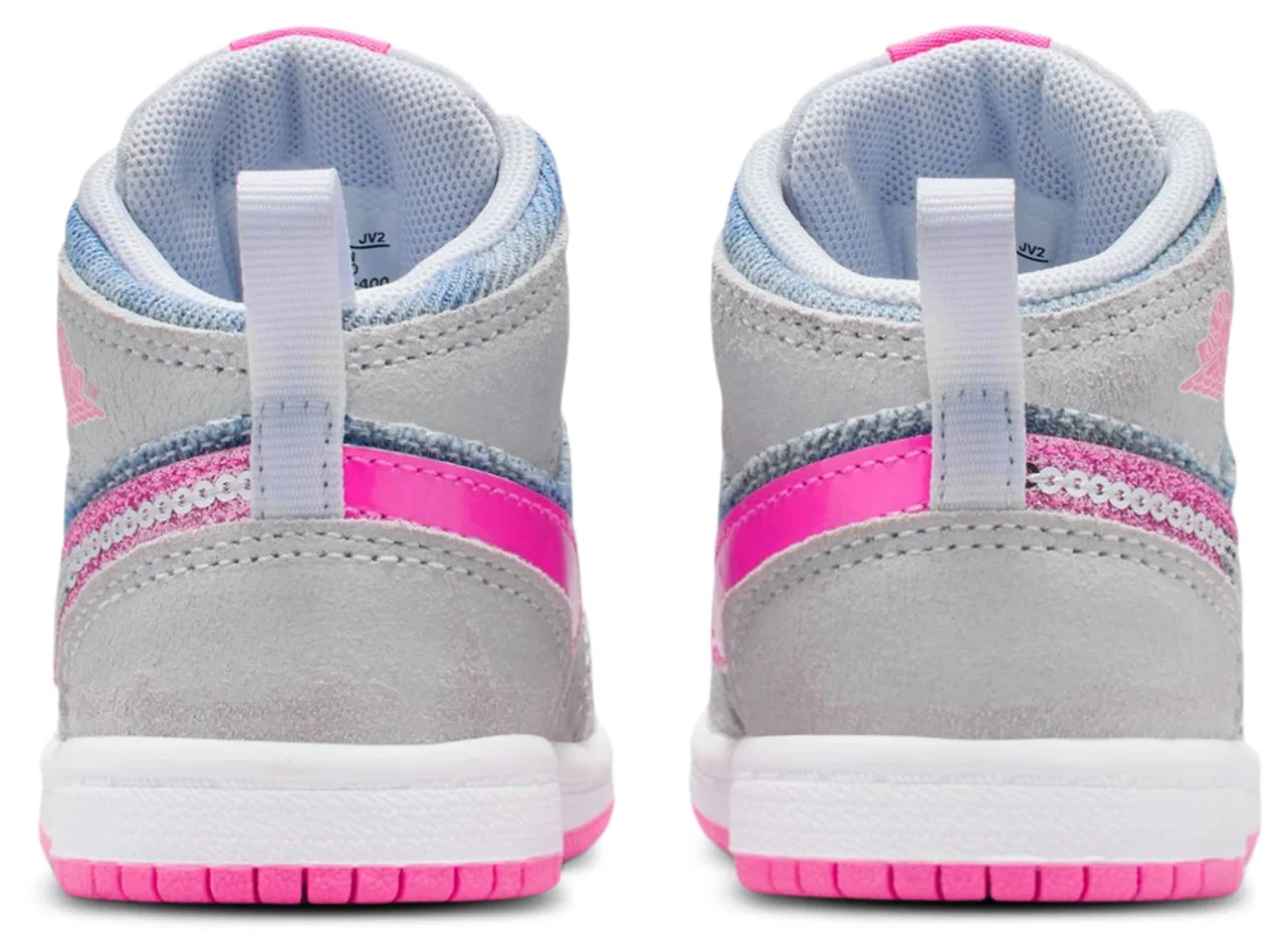 Кроссовки для девочек AJ1 Mid SE Jordan, цвет Pink Glow/Cobalt Bliss/White — фото 3