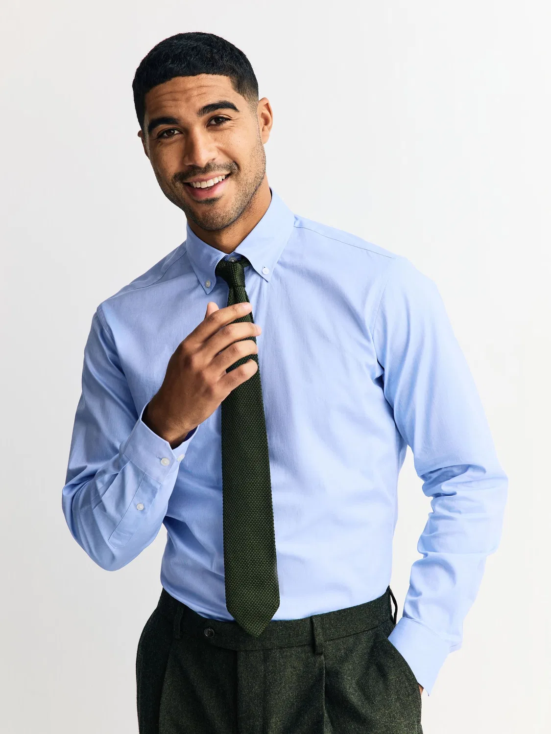 Рубашка Next Slim Fit из хлопка, Light Blue/Green Knit
