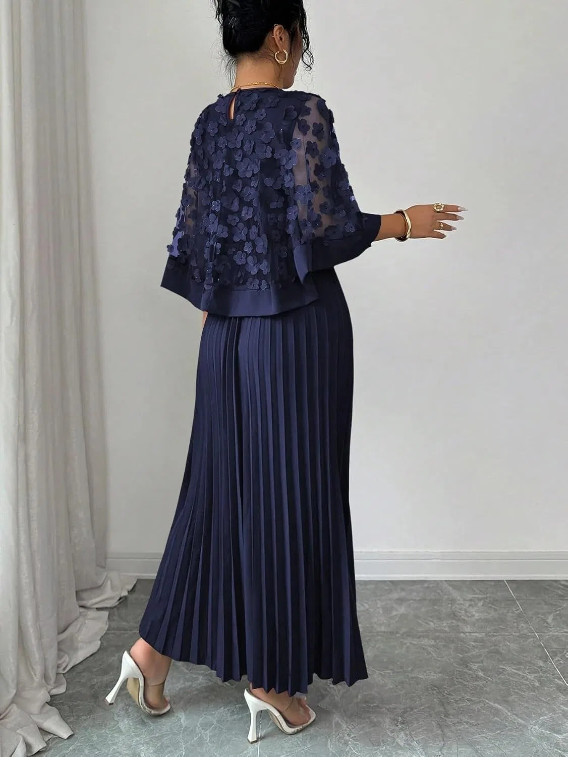 Женское летнее платье с плиссированным подолом Navy Blue — фото 3