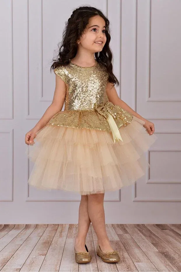 Детское платье для девочек с принтом Gold birthday Mixie, Gold