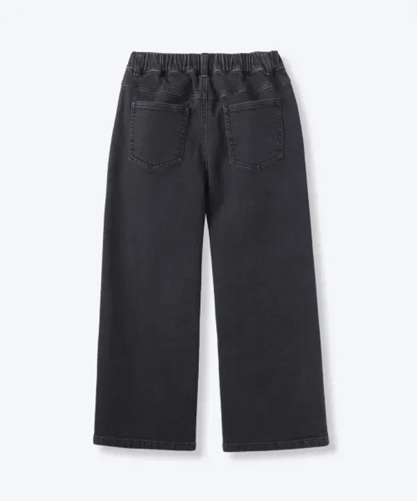 Джинсы с начесом, широкие, на резинке, Musinsa Standard Kids, Washed Black — фото 3