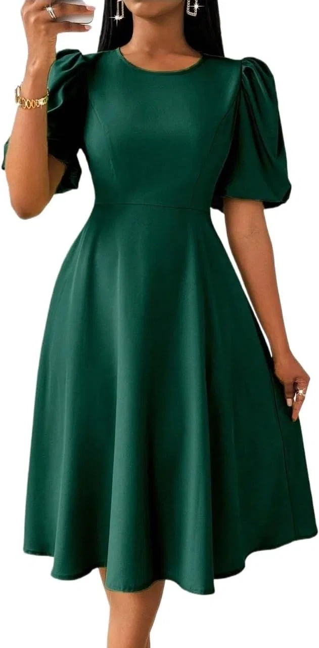 Женское платье миди A-силуэта с завышенной талией, Dark Green