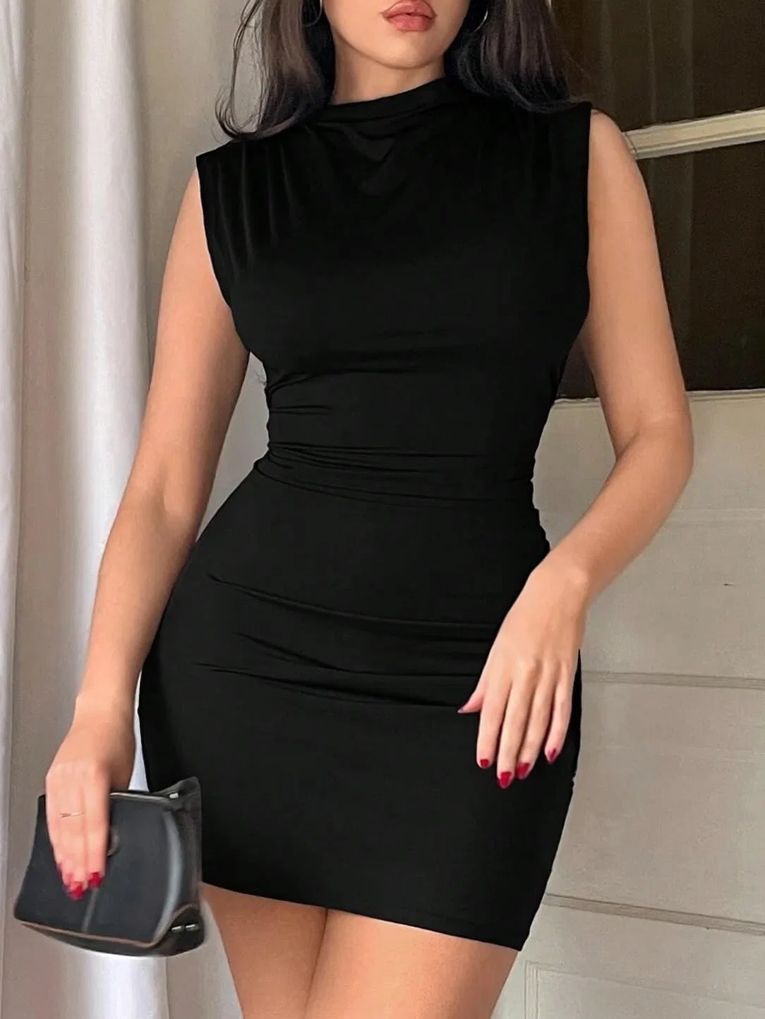 Женское мини-платье с асимметрией Bodycon, Black — фото 3