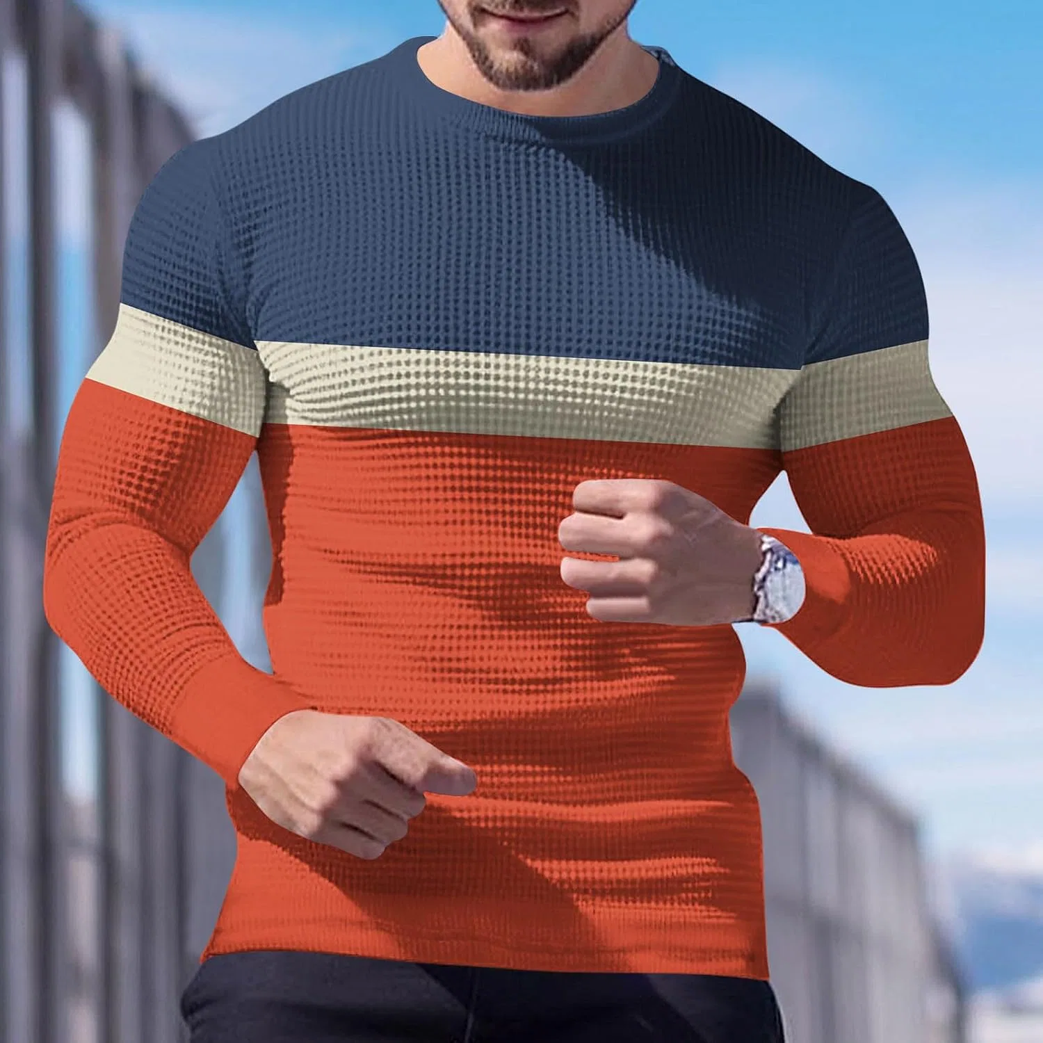 Мужская спортивная футболка с цветовым блоком Slim Fit, Orange — фото 4