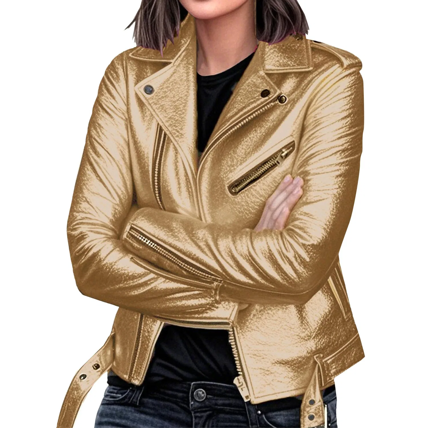 Женская куртка из экокожи Classic PU Leather, gold