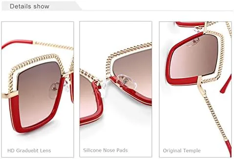 

Солнцезащитные очки для женщин, солнцезащитные очки из сплава с цепочкой для часов, мужские солнцезащитные очки, женские солнцезащитные очки UV400 MTZJH, 3