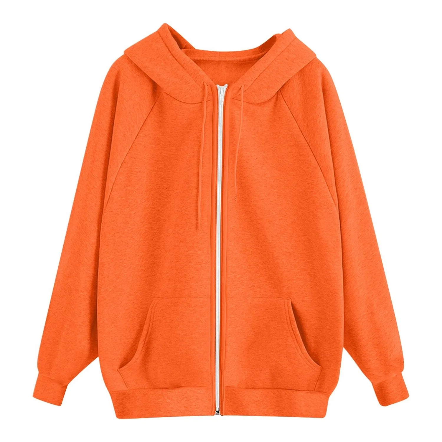 Женский худи оверсайз с молнией и карманами, модель Vintage Solid Color, бренд, Orange