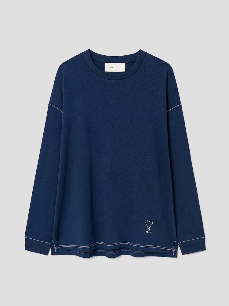 Футболка с длинным рукавом оверсайз Ami De Coeur AMI PARIS, Navy