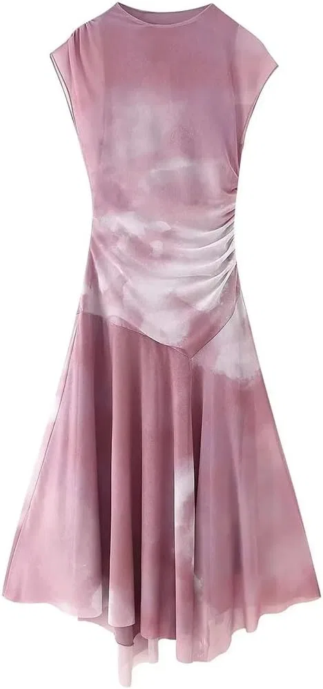 Женское приталенное миди-платье с принтом, без рукавов, V-образный вырез, Party Dress, 3
