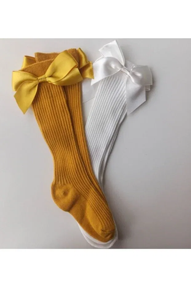 Детские носки для девочек с бантом комплект 2 пары Özkardeşler Baby, Mustard Ecru