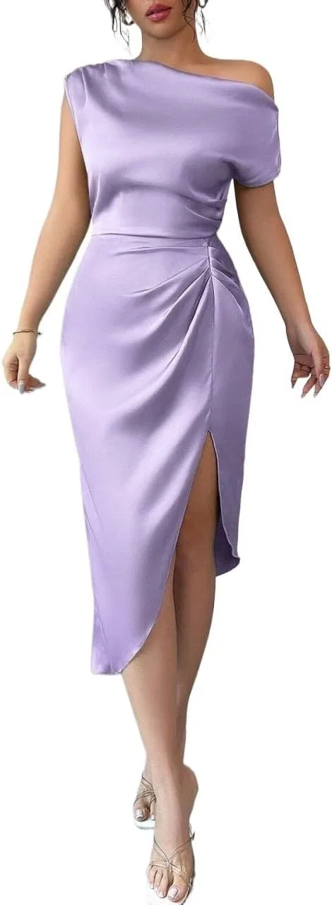 Женское элегантное платье миди с асимметричным вырезом, Purple