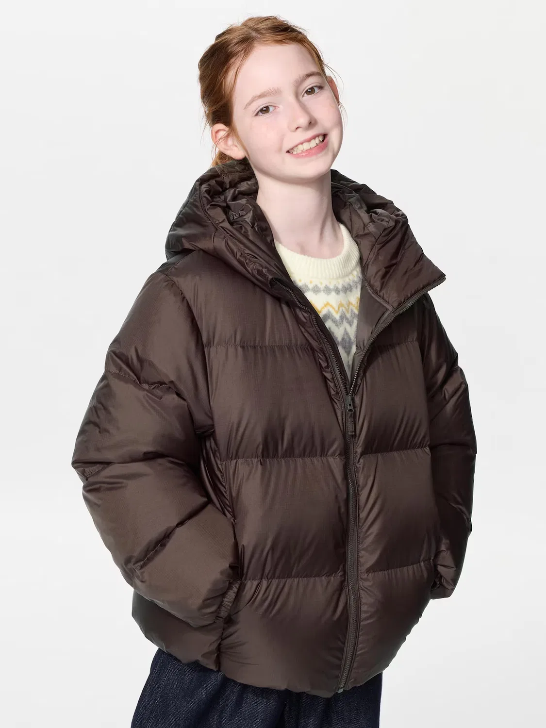 Пуховик Uniqlo, зимний, темно-коричневый