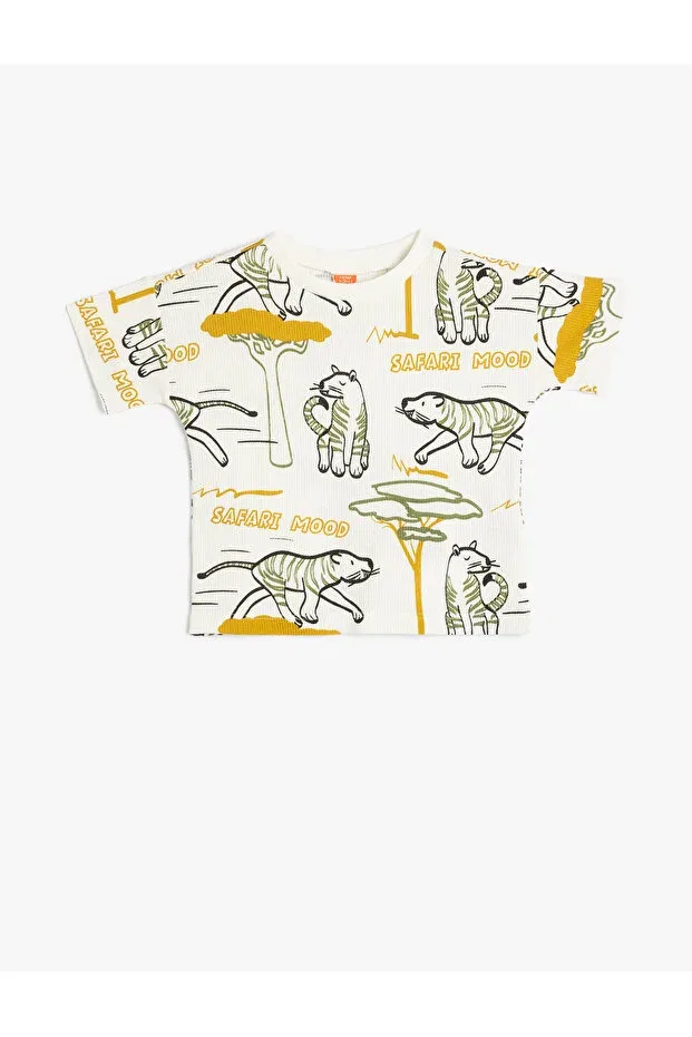 Детская футболка с принтом Tiger Koton, Ecru Patterned