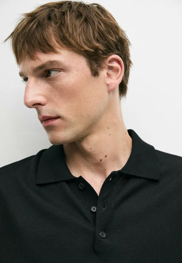 Футболка поло из шерсти и лиоцелла Polo shirt Massimo Dutti, черный — фото 4