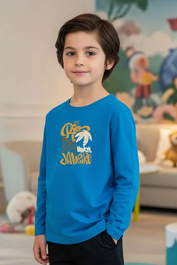 Детские свитшот для мальчиков с принтом Fyk Kids, White-Black-Blue — фото 4