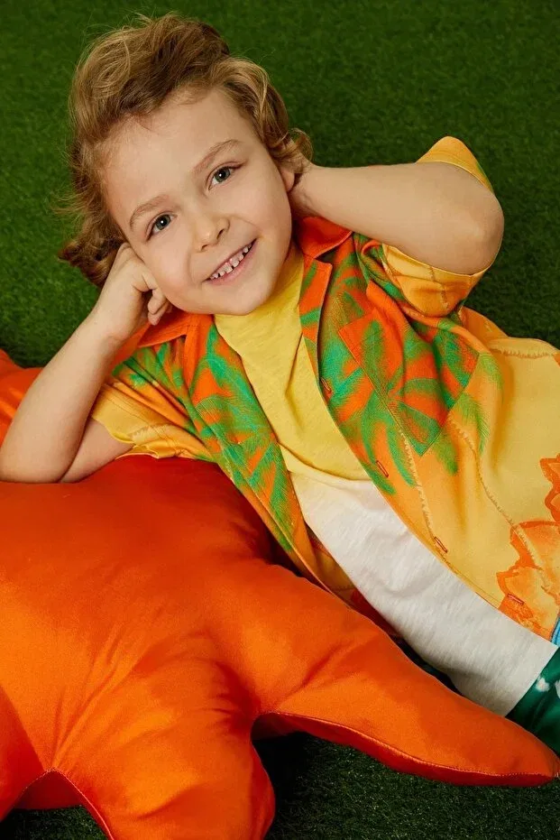 Детская рубашка для мальчиков с принтом Basics Koton, Orange Patterned — фото 2