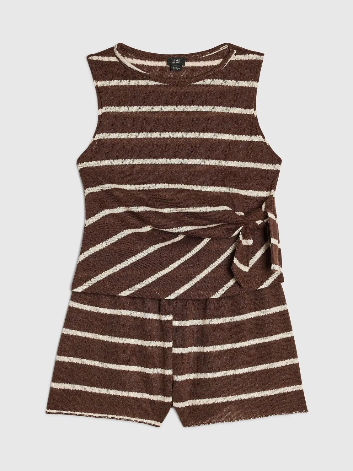 Комплект из топа и шорт с полосатым узором и фактурной отделкой River Island, коричневый
