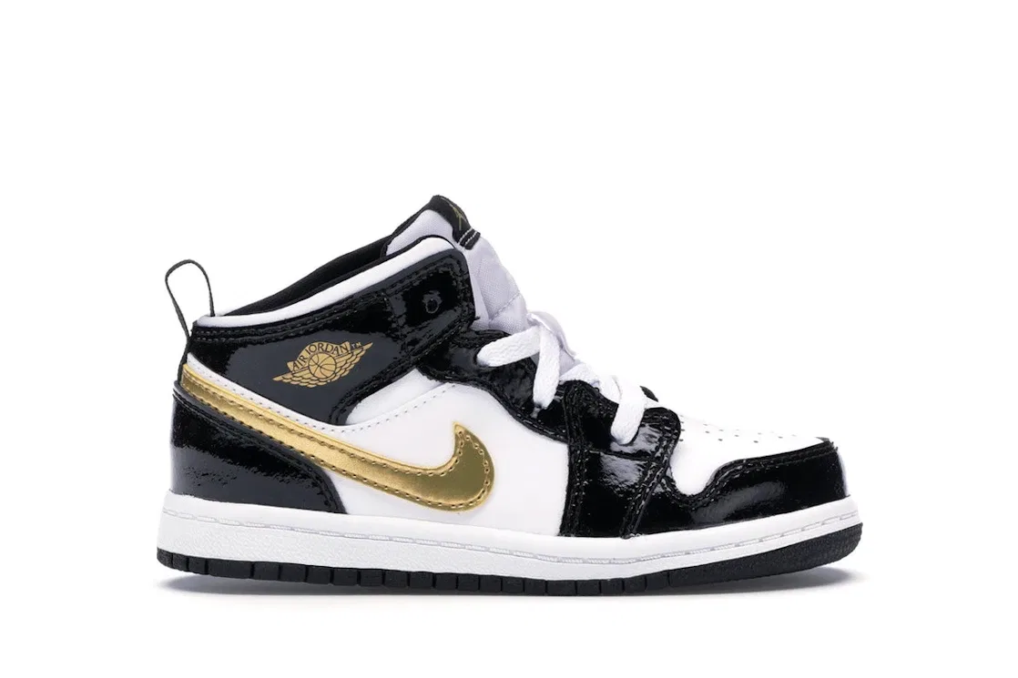 Детские кроссовки Lifestyle с высоким берцем Jordan 1 Mid Jordan, Black/White-Metallic Gold