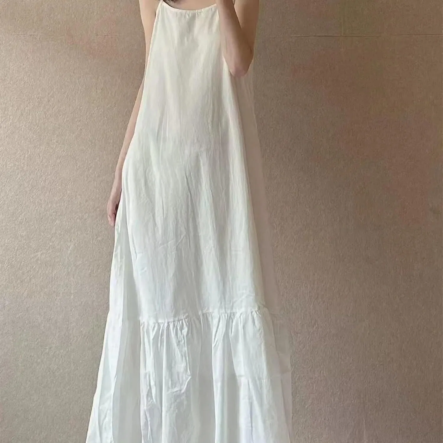 Женское пляжное платье свободного кроя из хлопка, White — фото 2