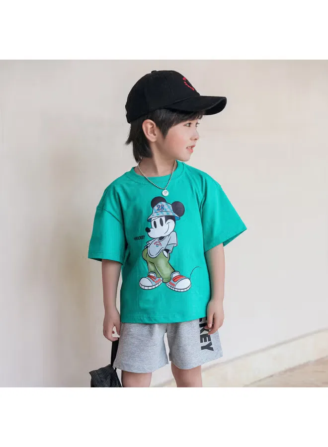 Комплект спортивной одежды для мальчиков с коротким рукавом и шортами Mickey Mouse Bornbay, зеленый — фото 3