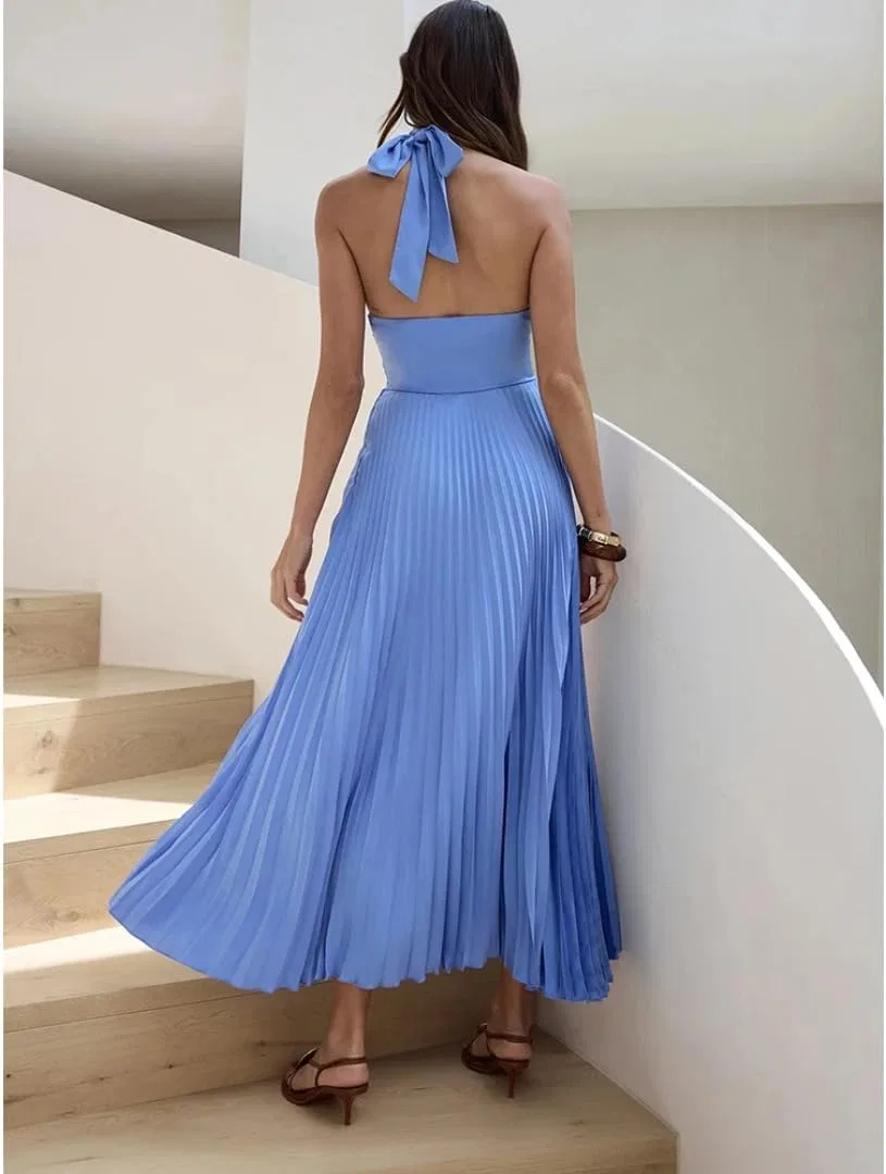 Женское летнее платье с вырезами на высокой талии без рукавов, Blue — фото 4