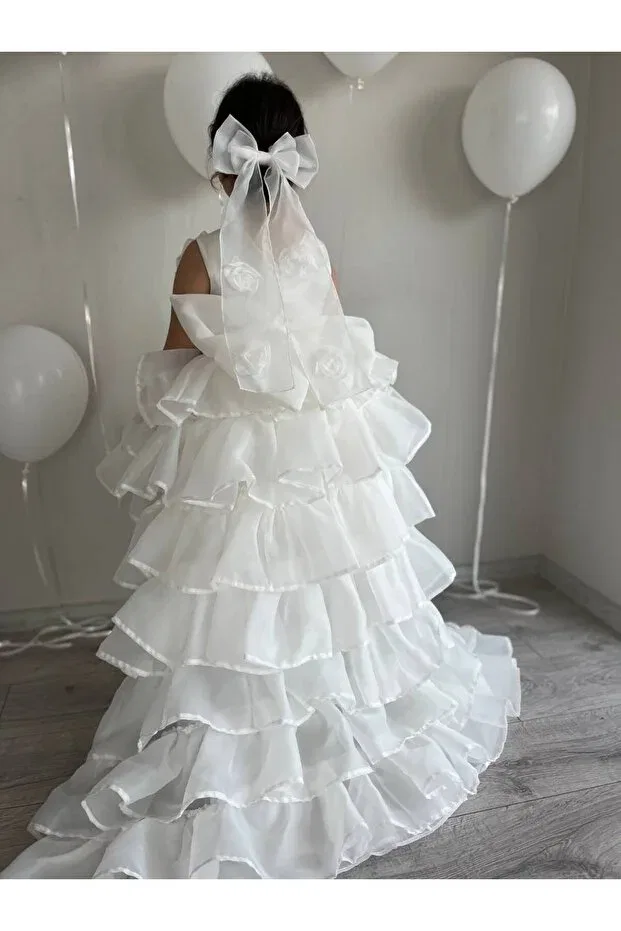 Детское платье для девочек с кружевом Party Sare Çocuk Giyim, White — фото 4
