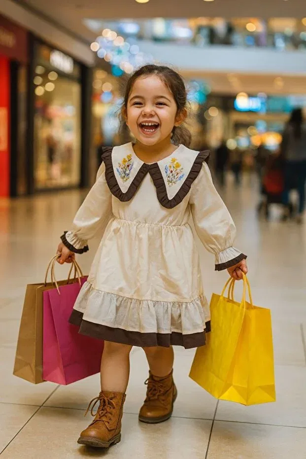 Детское платье для девочек с вышивкой Vezir Moda, Ecru