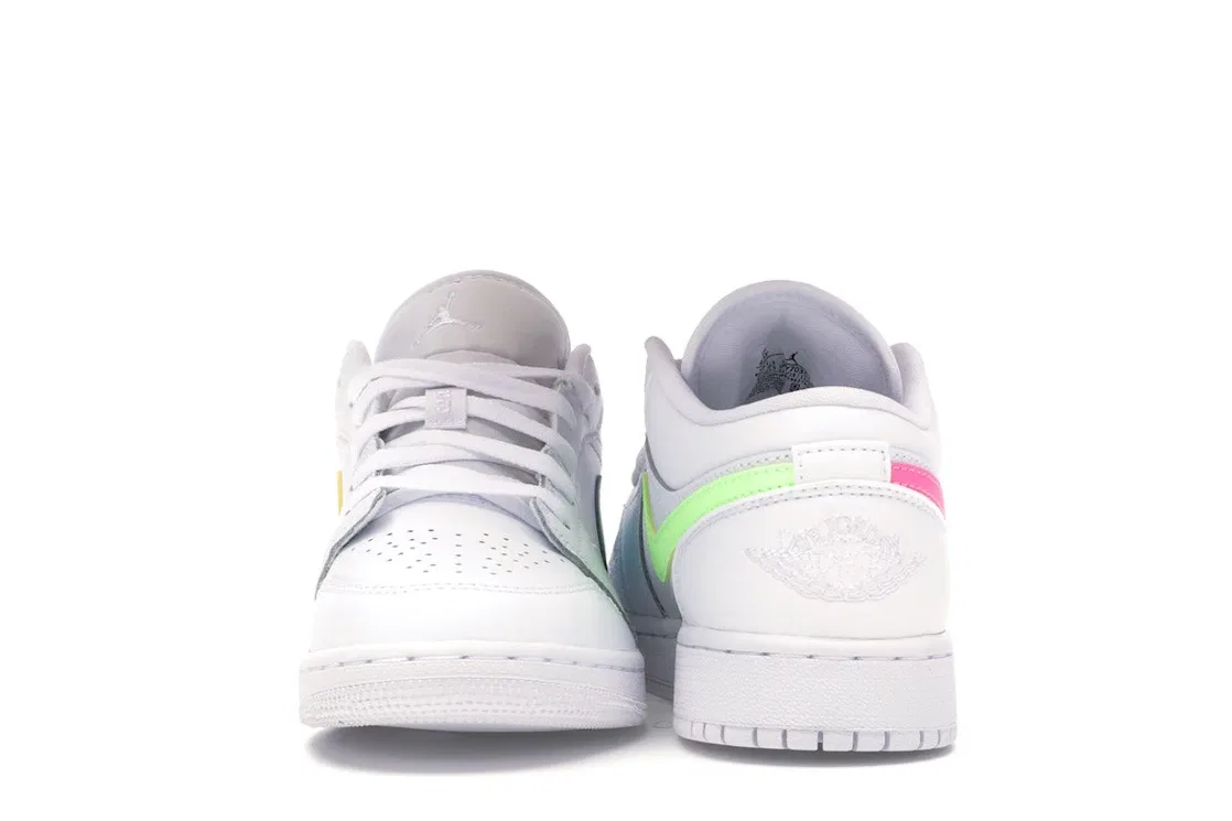 Детские кроссовки для мальчиков и девочек низкие Jordan 1 Low, White/White/Neon — фото 4