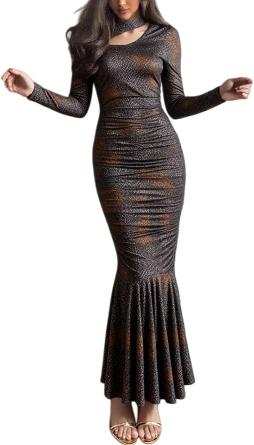 Женское облегающее платье с асимметричным вырезом Leopard Print, Leopard Print