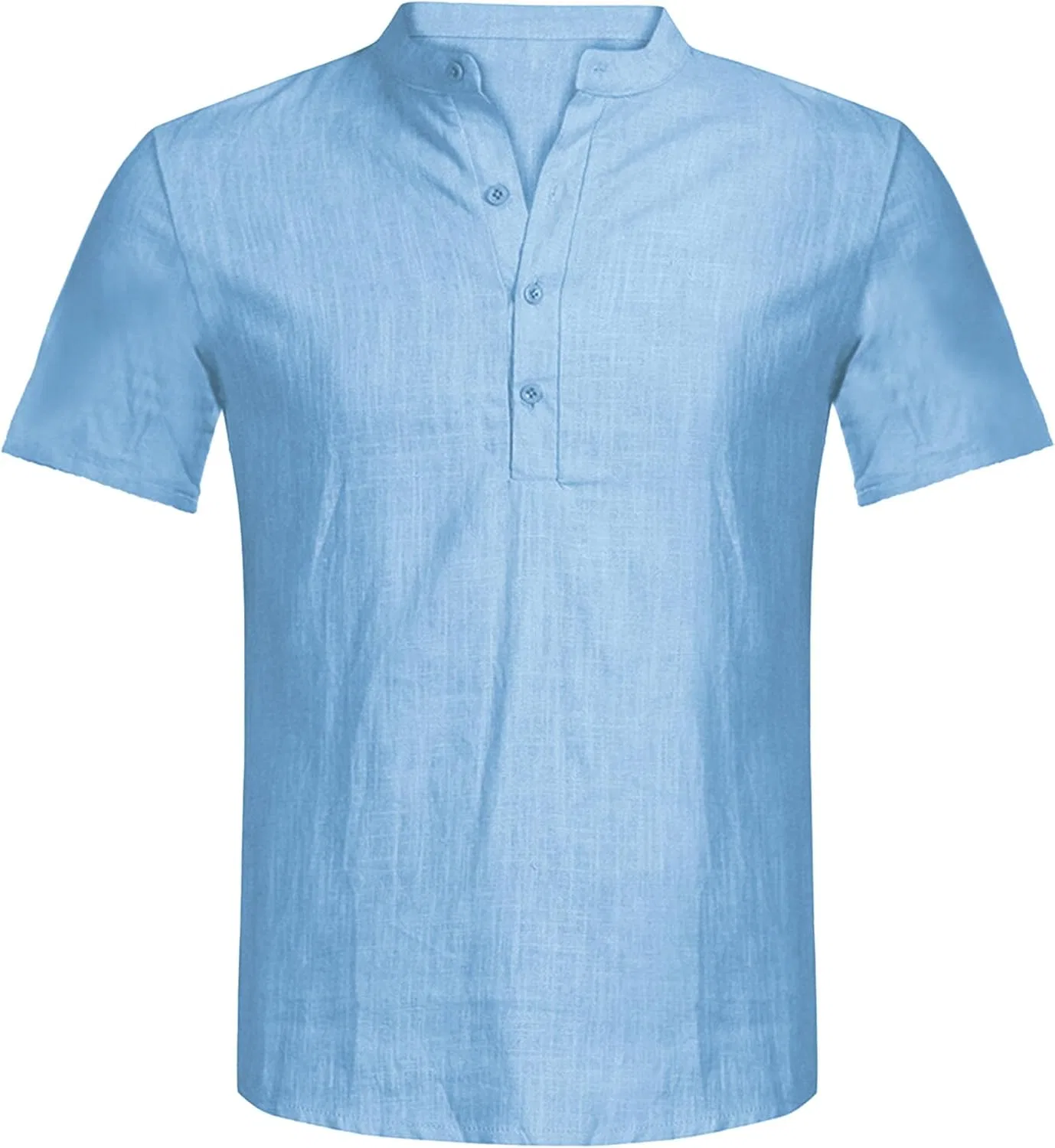 Мужская футболка с воротником-стойкой из льна, Lightweight, Blue