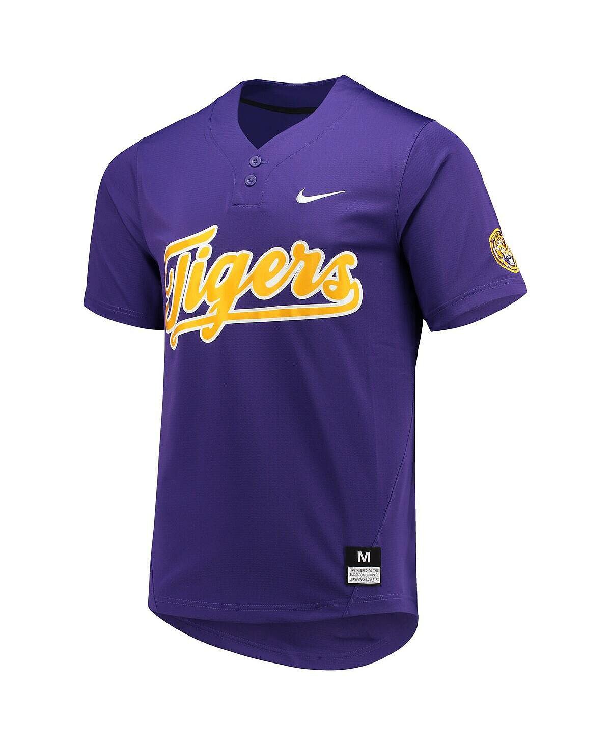 Мужское и женское фиолетовое софтбольное джерси lsu tigers с двумя пуговицами Nike, фиолетовый — фото 4