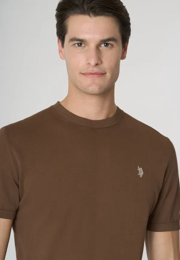 Футболка хлопковая Basic T-shirt U.S. Polo Assn., marrone, коричневый — фото 4
