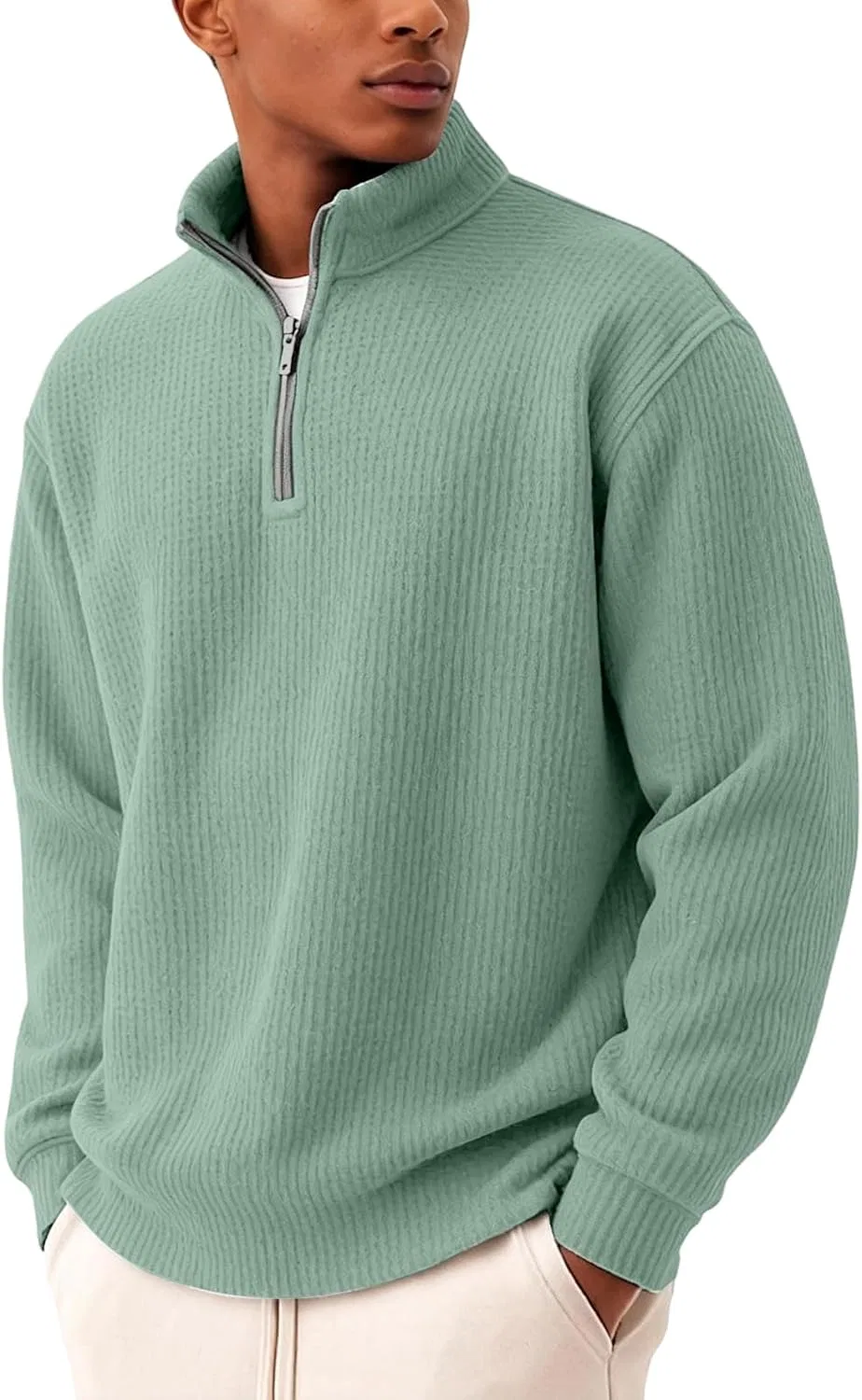 Мужская футболка с воротником-хенли и четверть-застежкой, Light Green — фото 2