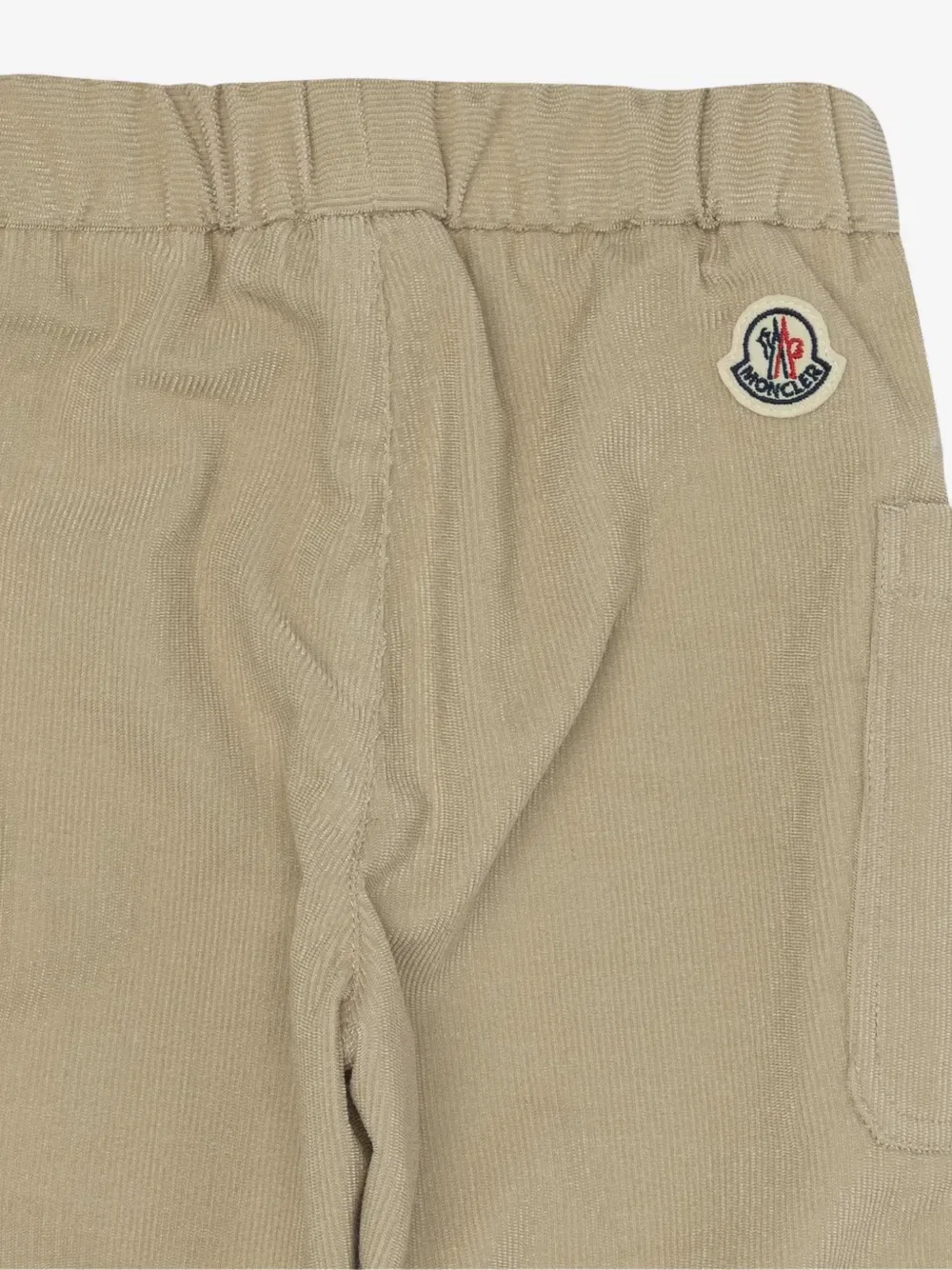 Вельветовые брюки с нашивкой-логотипом Moncler Enfant, бежевый — фото 4