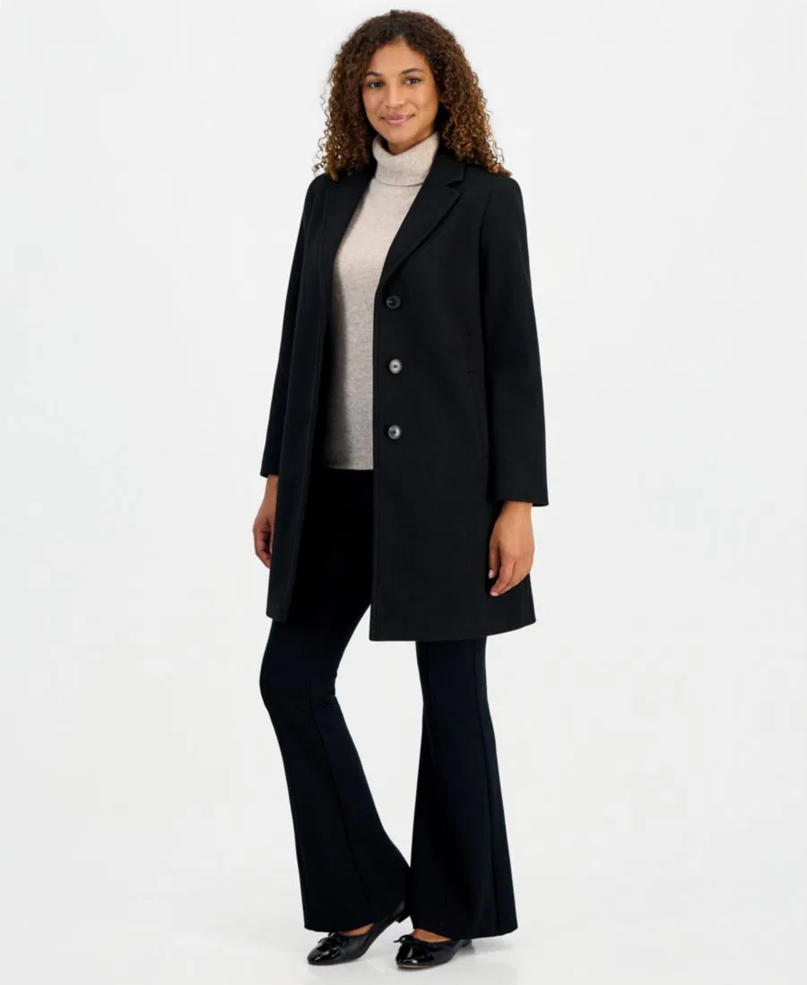 Пальто-кокон однобортное с узором «елочка» Calvin Klein, Black