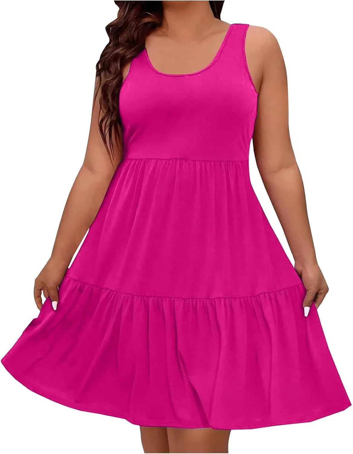 Женское летнее платье миди с рюшами Plus Size, Pink