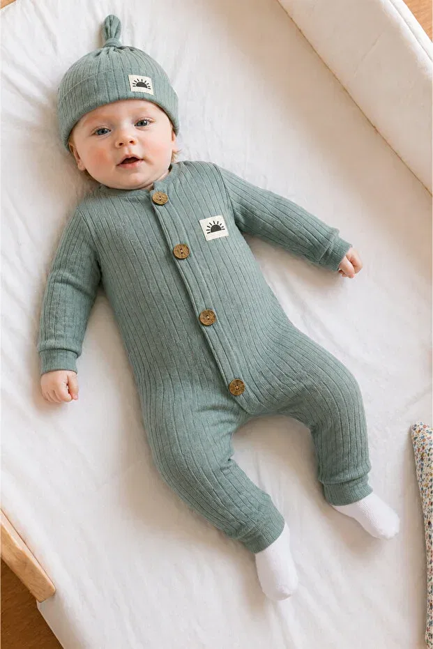 Детский комбинезон для новорожденных хлопковый Sun Emblem Bonnet Solid Color Baby Set Mai Perla, Green