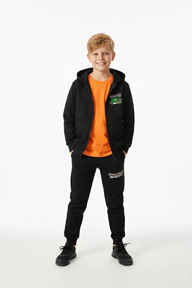 Детский спортивный костюм для мальчиков с принтом Fyk Kids, Black — фото 2