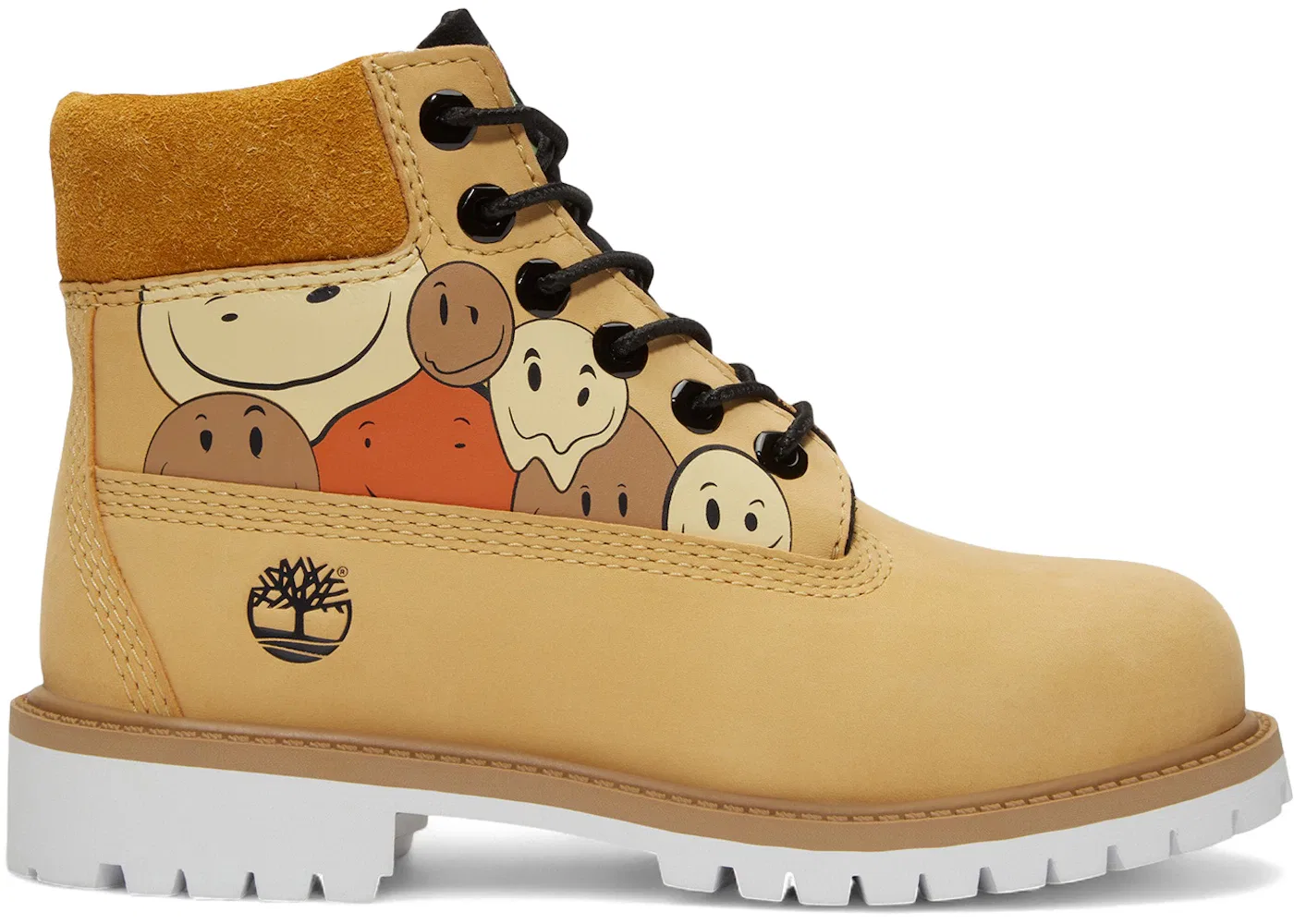 Детский ботинок водонепроницаемый Timberland 6" Premium Waterproof Boot CNSTNT DVLPMNT Shades of Happiness, Wheat Happy Face Print