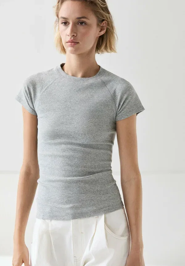 Футболка хлопковая Short sleeve raglan t-shirt, Massimo Dutti, серый