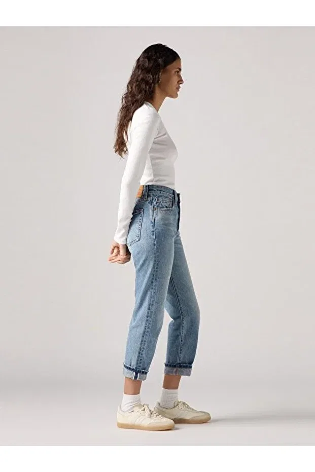 Женские джинсы скинни-кроп с принтом 501 Crop Women's Jean Trousers - Blazer Selvedge Levi'S, Med Indigo - Worn In — фото 2