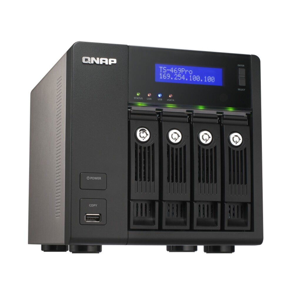 

Сетевое хранилище QNAP TS-469 Pro, 4 отсека, 1 ГБ, без дисков, черный